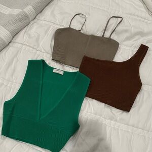Aritzia Babaton Green, Brown, and Tan Ribbed Tops Bundle